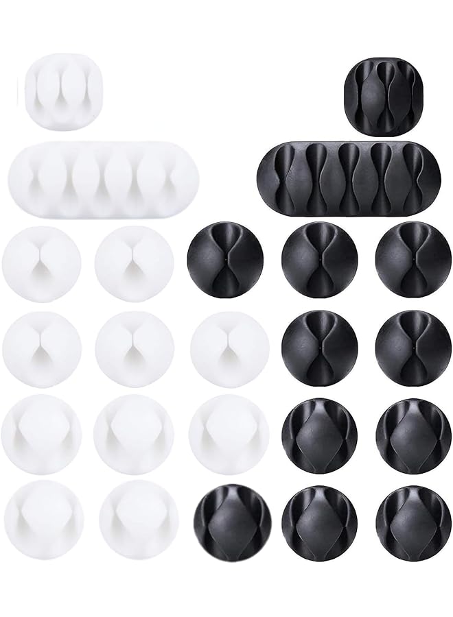 Green Tiger 24Pcs Black&White Cable Clips, Multipurpose Wire Management, Adhesive Cord Holders for Organizing Cable Wires Home Office Car Desk - Image 1