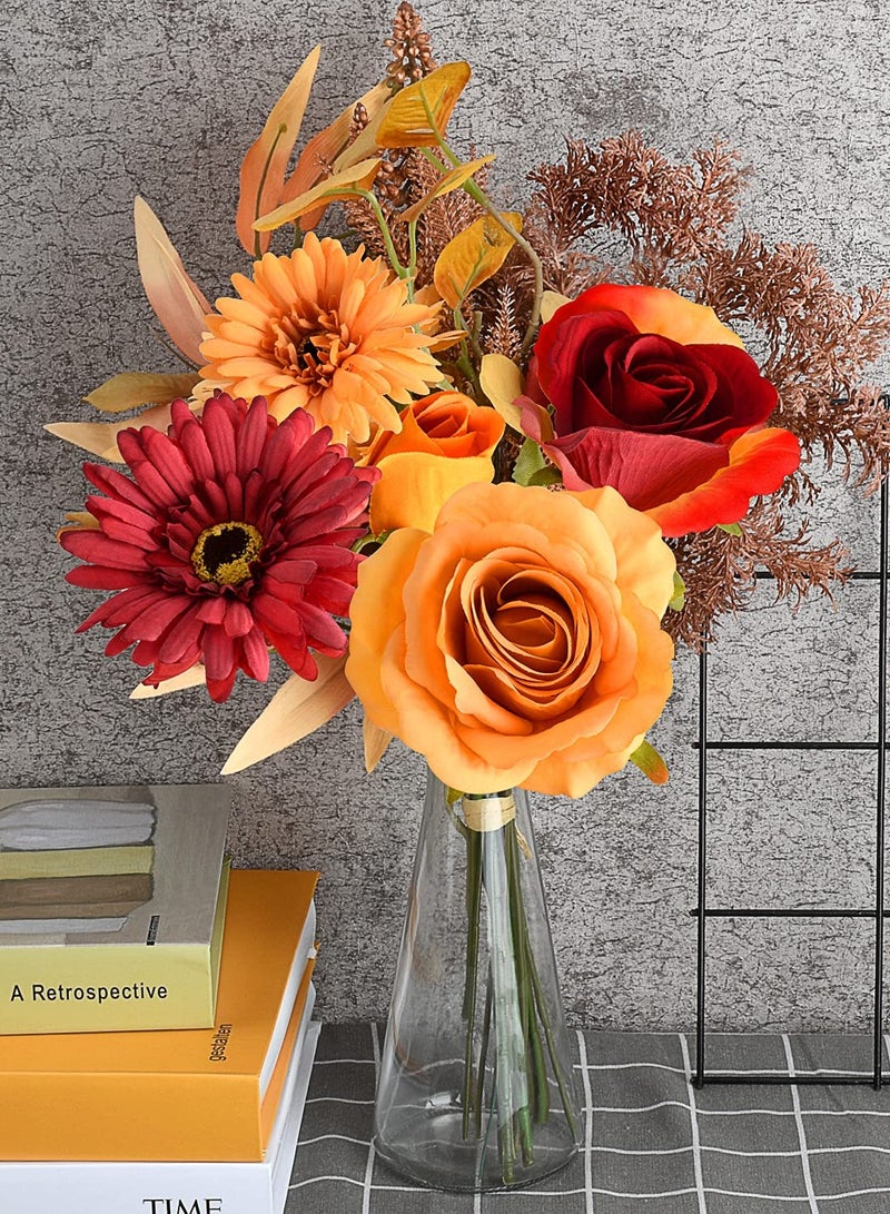 SOLARAE One Bundle Artificial Fall Flowers Fake Silk Roses Sunflowers Hydrangea - Image 5