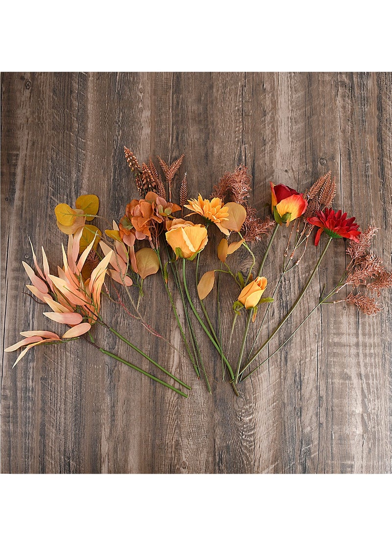 SOLARAE One Bundle Artificial Fall Flowers Fake Silk Roses Sunflowers Hydrangea - Image 4