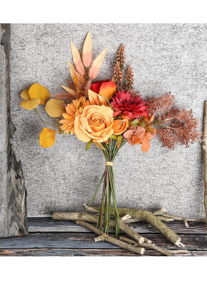 SOLARAE One Bundle Artificial Fall Flowers Fake Silk Roses Sunflowers Hydrangea - Image 3