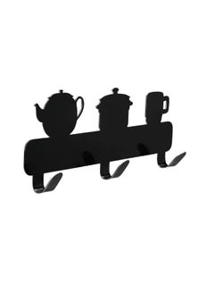 Happy Home Self-adhesive metal wall mount bracket with 3 hooks - black  - Image 2