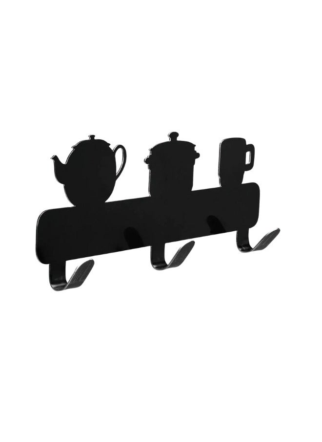 Happy Home Self-adhesive metal wall mount bracket with 3 hooks - black  - Image 2