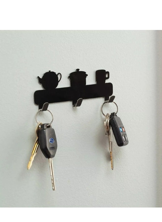 Happy Home Self-adhesive metal wall mount bracket with 3 hooks - black  - Image 5