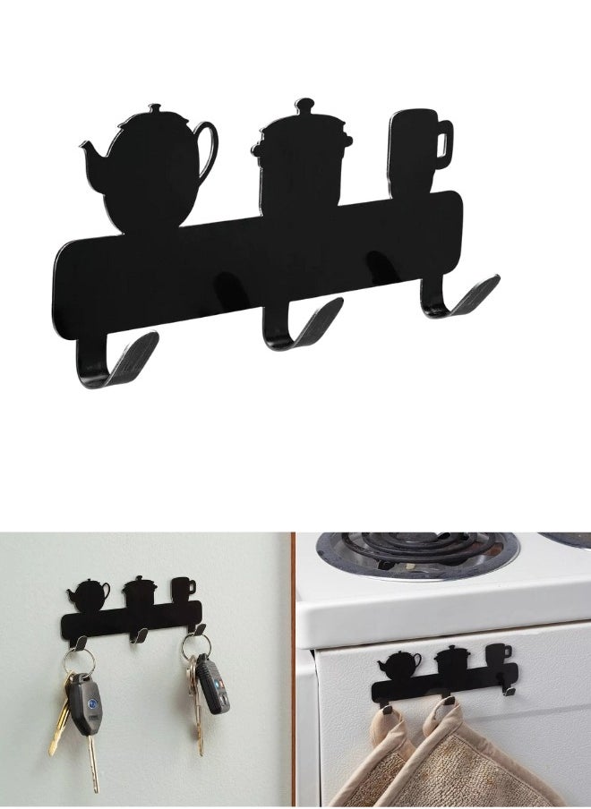 Happy Home Self-adhesive metal wall mount bracket with 3 hooks - black  - Image 1