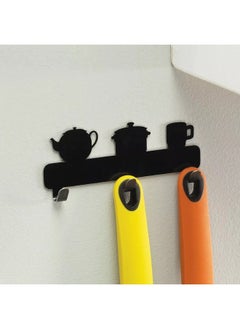 Happy Home Self-adhesive metal wall mount bracket with 3 hooks - black  - Image 4