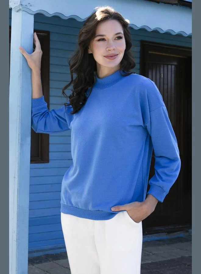 ليلا ليلا سويت شيرت قطن بياقة واقفة للنساء