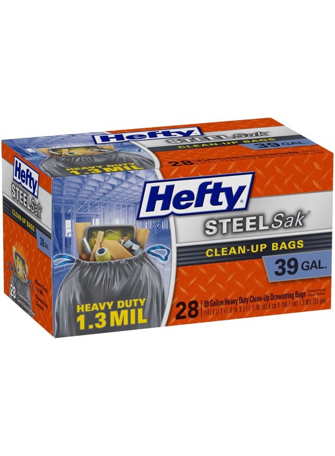 Hefty SteelSak Heavy Duty Large Clean-Up Trash Bags, 39 Gallon, 28 Count - Image 1