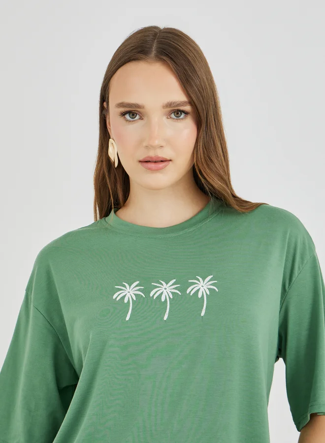 Take Two Take Two Embroidered Round Neck T-Shirt