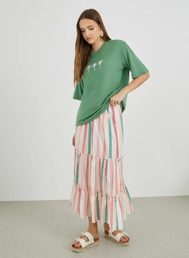 تايك تو Take Two Embroidered Round Neck T-Shirt