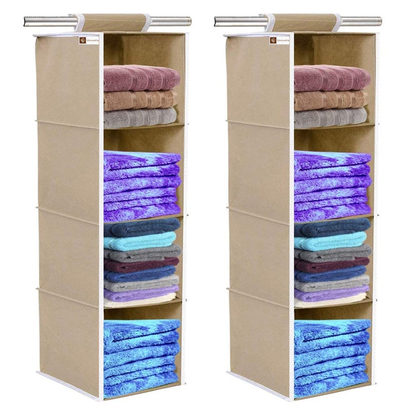 UNICRAFTS Hanging Organizer Universal Fit Closet Collapsible Wardrobe Organizer for Regular GarmentsCupboardClothesShoesStorage Pack 2 Beige - Image 1