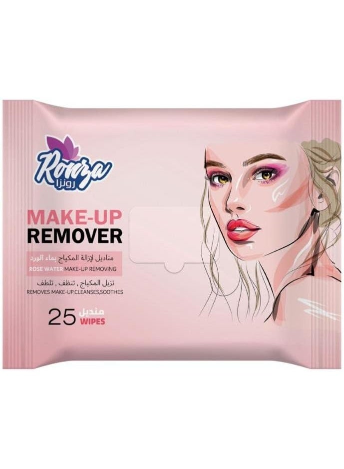 Ronza Makeup Remover & Skin Rose Water Cleanser Soft Skin Wipes - 25 Wipes