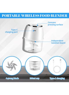 Generic 350ml Electric Food Chopper Rechargeable Onion Blender Garlic Chopper Portable Meat Cutter Small Detachable for Home Kitchen Restaurant  - Image 3