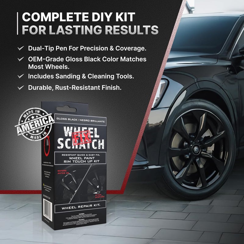 Wheel Scratch Fix طلاء لمسة أسود لامع للسيارات - مجموعة إصلاح عجلات الألمنيوم DIY، مزيل خدوش الرصيف مع قلم سريع الجفاف - طلاء جنوط السيارات بلمسة نهائية تدوم طويلاً للخشوش والرقائق في المنزل (أسود لامع) - Image 5