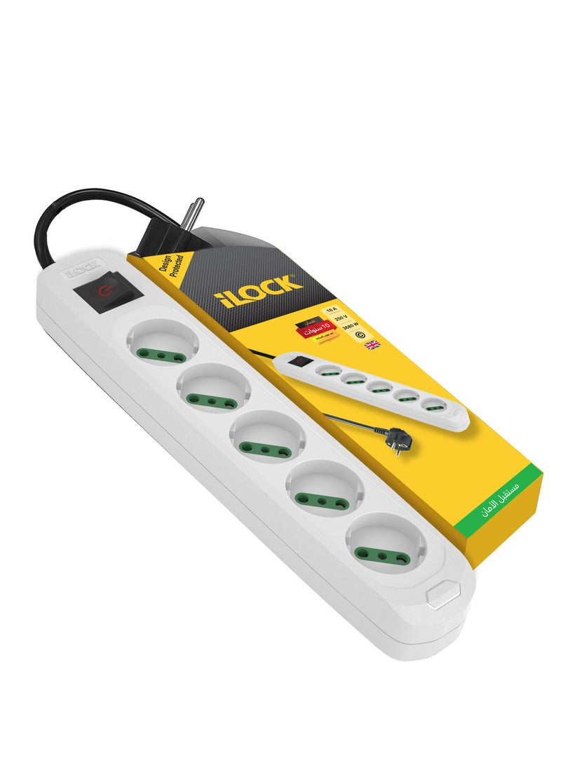 آي لوك مشترك كهرباء 16 امبير 5عين 3500 وات كابل 3 متر ابيض - Image 1