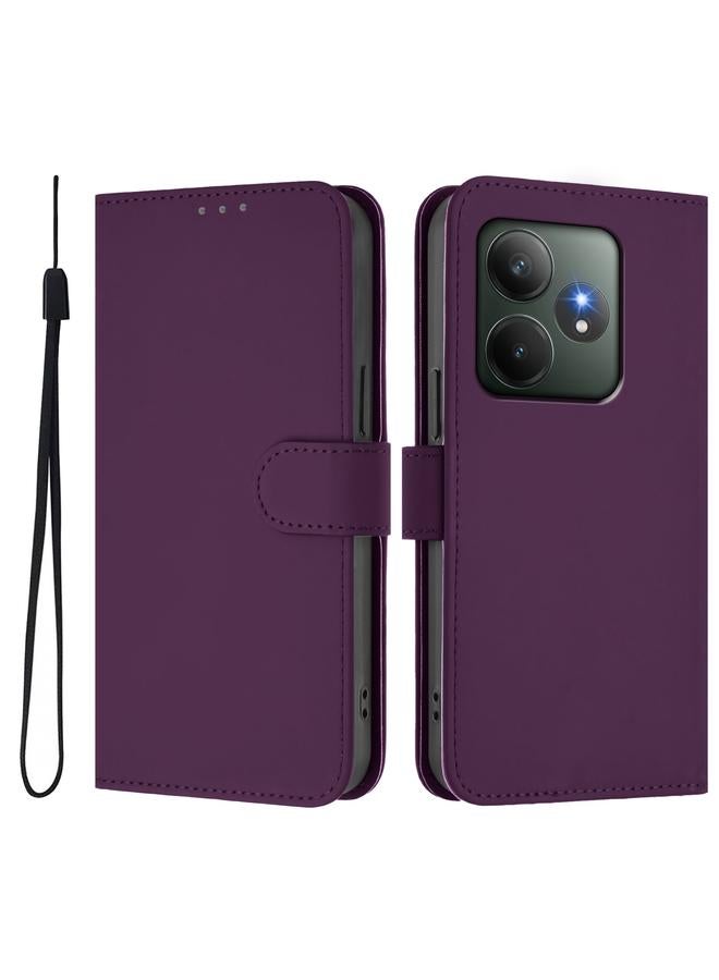 اس-توب جراب لهاتف Realme GT 6 5G Global Skin Feel جراب هاتف من الجلد بلون سادة مع حبل - Image 2