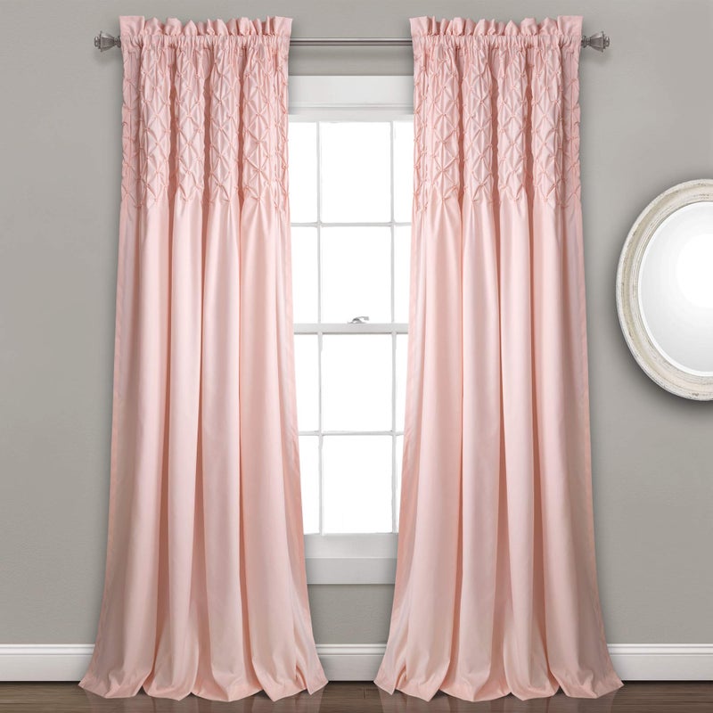 Lush Decor Bayview Curtains  Pintuck Textured Semi Sheer Window Panel Drapes Set for Living Dining Bedroom Pair 84 x 52 Blush