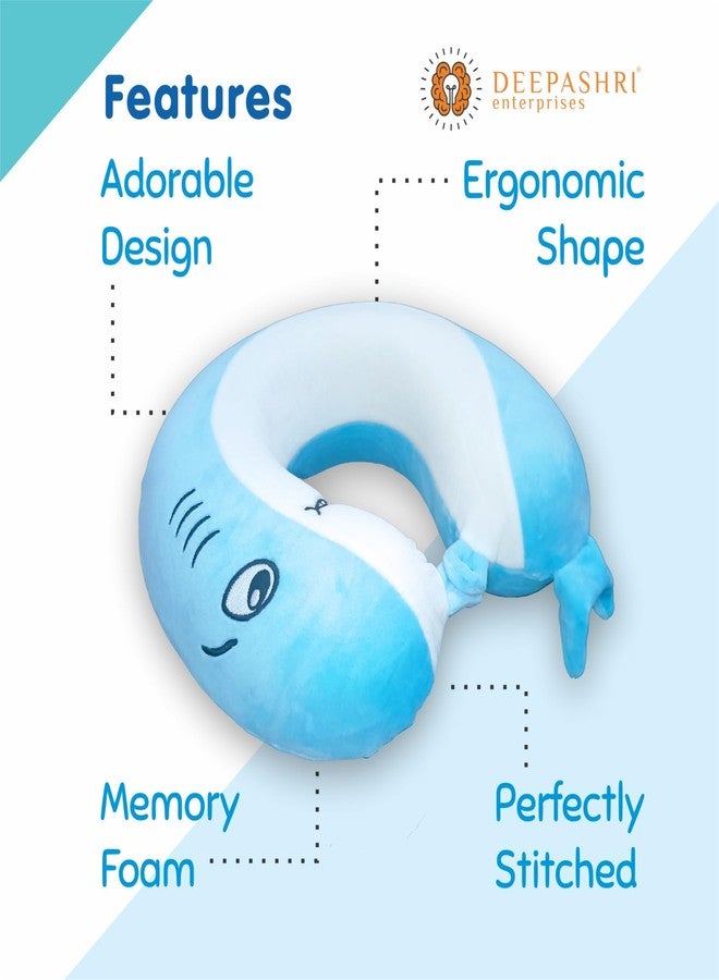 DEEPASHRI™ Kids Travel Pillow, Cute Plush Shark Memory Foam Neck Pillow, Soft Adjustable Airplane, Car, Train, Home Use Pillow for Chin Support, Headrest and Sleeping (Shark Blue) - Image 3