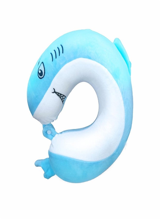 DEEPASHRI™ Kids Travel Pillow, Cute Plush Shark Memory Foam Neck Pillow, Soft Adjustable Airplane, Car, Train, Home Use Pillow for Chin Support, Headrest and Sleeping (Shark Blue) - Image 1
