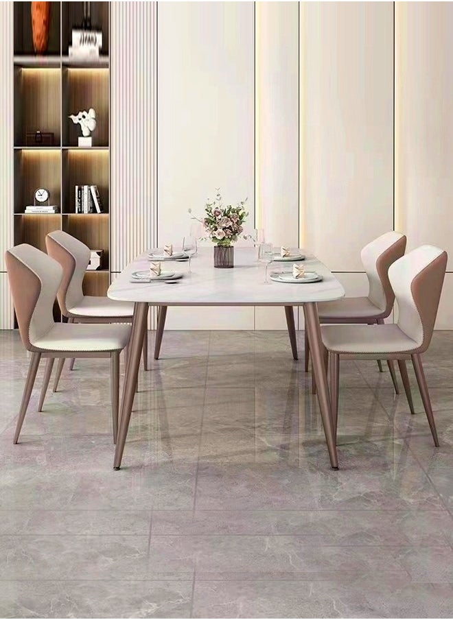 C&C Home Modern Multipurpose Industrial Standard Rectangle Sintered Stone Dining Table and 6 Curved Ergonomic Chair Set for Kitchen Restroom140x80x75 and 43x54x84 cm  - Image 4