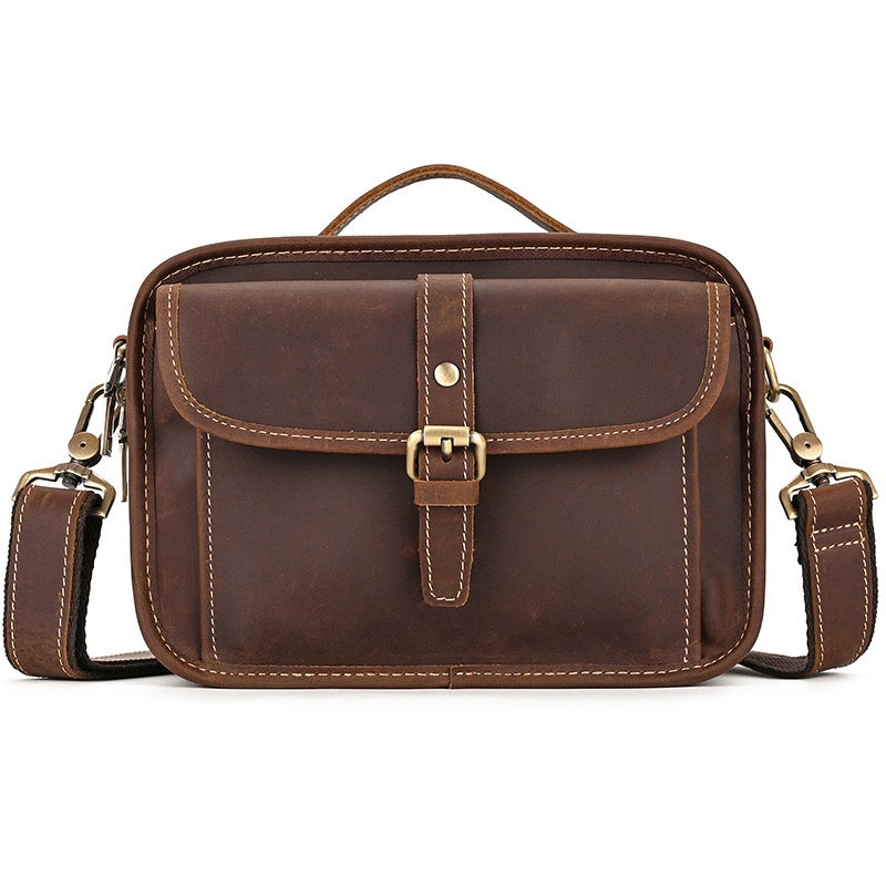 Men'S Genuine Leather Shoulder Bag, Crazy Horse Leather Crossbody Bag, Top Layer Cowhide Flap Shoulder Bag, Ipad Bag, Exclusively For Sales - Image 1