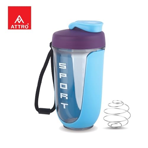 ATTRO Fit Fusion Shaker Bottle 600ml – BPA-Free Protein Mixer with Wire Whisk Ball | Leakproof Lid, Easy Carry Strap | Ideal for Gym, Fitness, Pre/Post Workout Drinks- Blue - Image 3