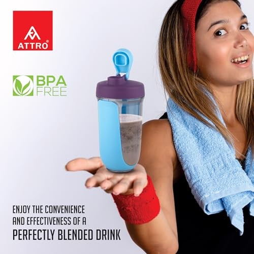 ATTRO Fit Fusion Shaker Bottle 600ml – BPA-Free Protein Mixer with Wire Whisk Ball | Leakproof Lid, Easy Carry Strap | Ideal for Gym, Fitness, Pre/Post Workout Drinks- Blue - Image 2
