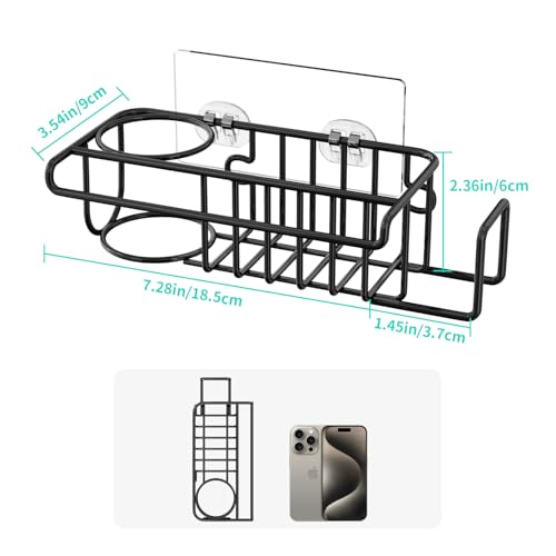 HapiRm 4 in 1 Adhesive Sponge Holder Sink Caddy, SUS304 Stainless Steel Brush Holder + Dish Cloth Hanger + Soap Rack + Sink Stopper Rack, No Drill Kitchen Sponge Caddy - Black - Image 4