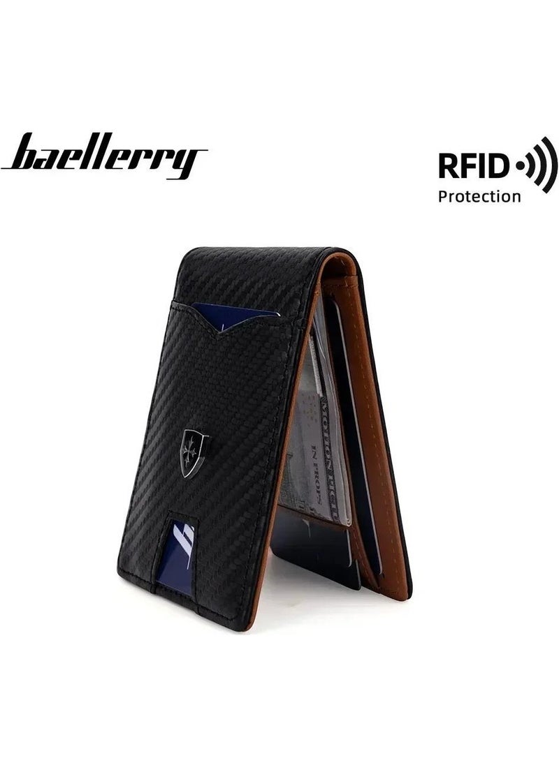 baellerry Minimalist RFID Protection Double Fold Leather Multi Card Wallet Men's Card Holder  - Image 3