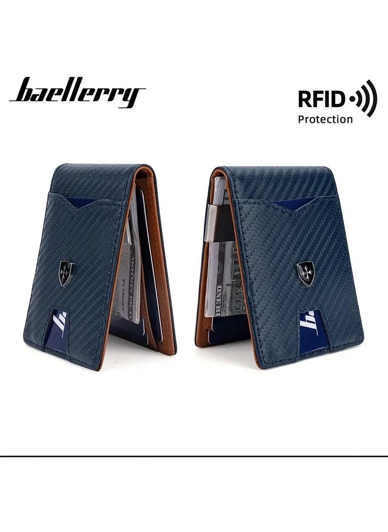 baellerry Minimalist RFID Protection Double Fold Leather Multi Card Wallet Men's Card Holder  - Image 4
