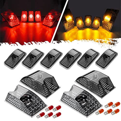 Partsam Replacement for Hummer H2 Cab Roof Lights Smoked Housing 20032009 and Hummer H2 SUT Cab Roof Top Clearance Marker Light Lamps 20052009 Front Rear 264160BK wT10 Halogen Bulbs10Red10Amber