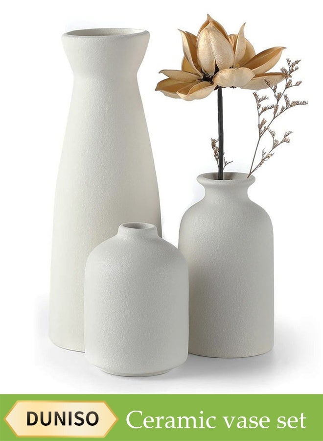 DUNISO 3 Pieces, White Ceramic Vase Decorative Set, Modern Bohemian Farmhouse Home Decor, Pampas Grass And Dried Flowers Decorative Vase, Creative Shelf, Table, Bookshelf, Entryway Decor, Decorations  - Image 1