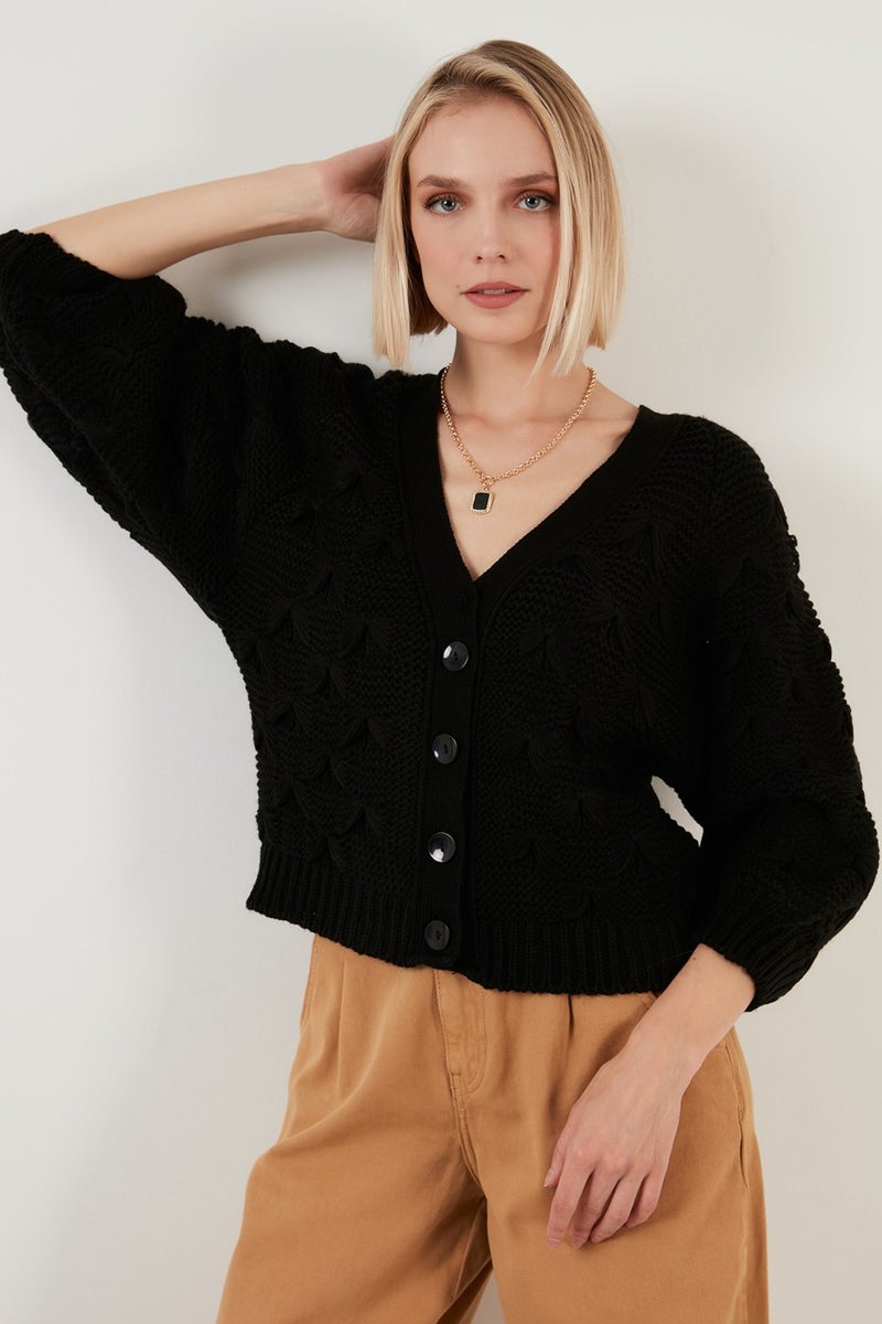Lela V Neck Buttoned Knitted Sweater Women's Cardigan 6310007 - Image 1