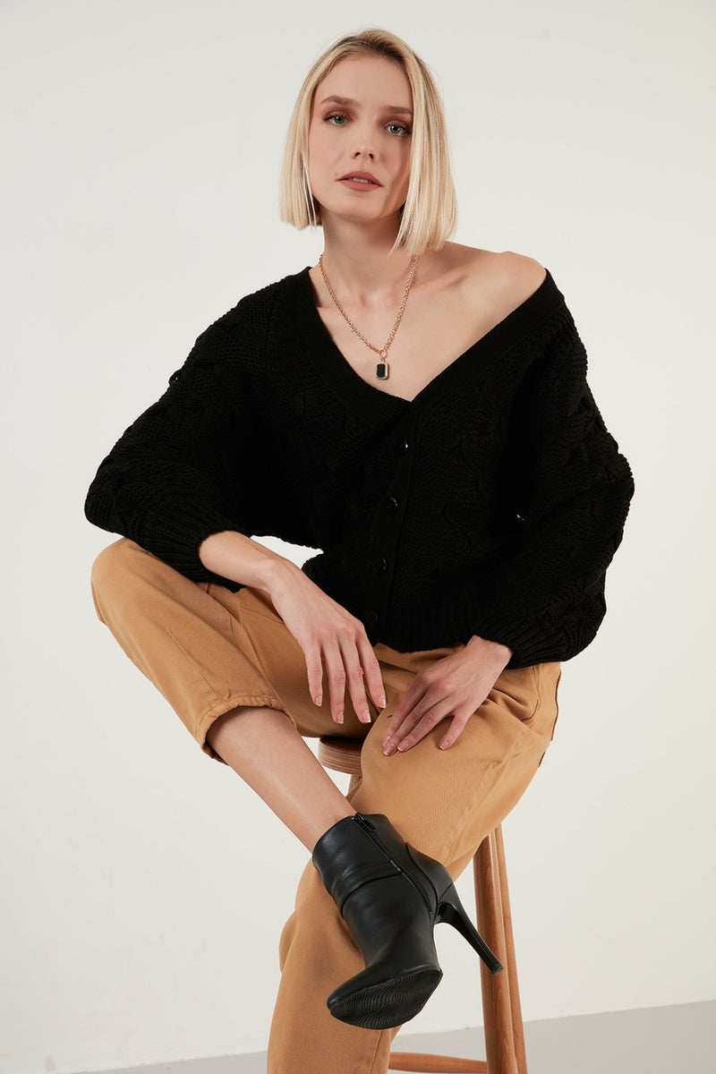Lela V Neck Buttoned Knitted Sweater Women's Cardigan 6310007 - Image 3