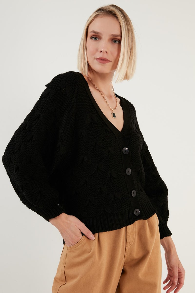 Lela V Neck Buttoned Knitted Sweater Women's Cardigan 6310007 - Image 2