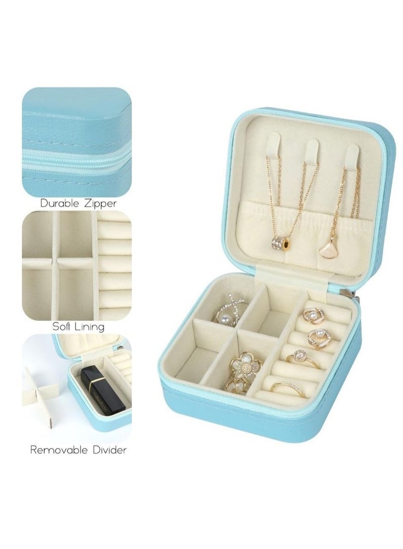 Small Leather Jewelry Box Easy Carry Jewelry Ring Organizer Gift Box for Girls Women - Jewelry Case Box Makeup Cosmetic Organizer for Women - Holder for Necklaces Earrings Bracelets Rings Accessories Organizer, Jewelry Box for Earrings Bracelets Rings Necklaces Storage Jewelry Box Organizer Jewelry Box Case for Accessories Makeup, Accessories Organizer Gold Silver Accessories Organizer - Small Travel Jewelry Box PU Leather Bag Organizer Portable Display for Women for Necklaces Earrings Rings Accessories  - Image 2