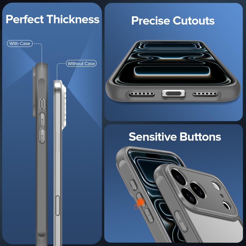 ivoler 3-in-1 Case for iPhone 17 Pro Max 6.9" 2025 with 2 Pack Tempered Glass Screen Protector [Military Grade Protection], Frosted Translucent Back for iPhone 17 Pro Max Cover- Gray - Image 5