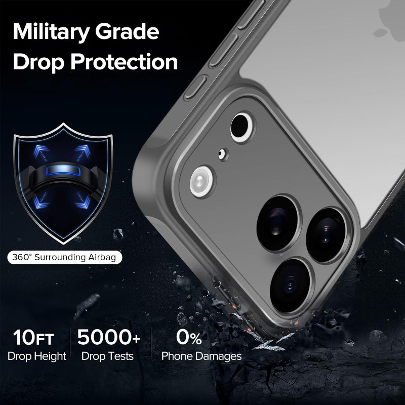 ivoler 3-in-1 Case for iPhone 17 Pro Max 6.9" 2025 with 2 Pack Tempered Glass Screen Protector [Military Grade Protection], Frosted Translucent Back for iPhone 17 Pro Max Cover- Gray - Image 2