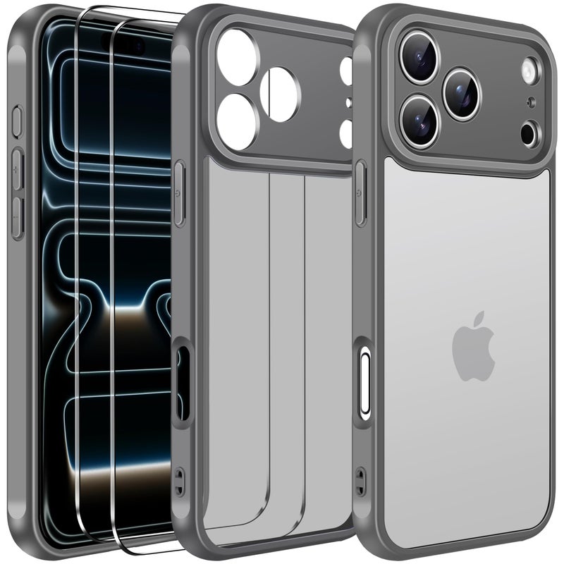 ivoler 3-in-1 Case for iPhone 17 Pro Max 6.9" 2025 with 2 Pack Tempered Glass Screen Protector [Military Grade Protection], Frosted Translucent Back for iPhone 17 Pro Max Cover- Gray - Image 1