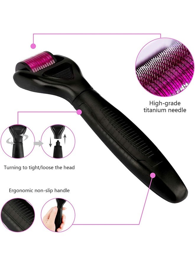 ديرما رولر 3 في 1 مجموعة ديرما رولر بإبر دقيقة من التيتانيوم 0.5/1.0/1.5 مم، فرشاة سيليكون وإبر دقيقة وصينية تطهير لتجديد البشرة ومقاومة الشيخوخة والتجاعيد والسيلوليت باللون الأسود - Image 3