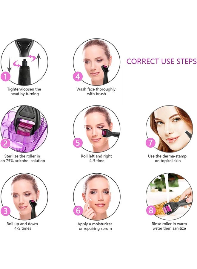 ديرما رولر 3 في 1 مجموعة ديرما رولر بإبر دقيقة من التيتانيوم 0.5/1.0/1.5 مم، فرشاة سيليكون وإبر دقيقة وصينية تطهير لتجديد البشرة ومقاومة الشيخوخة والتجاعيد والسيلوليت باللون الأسود - Image 5