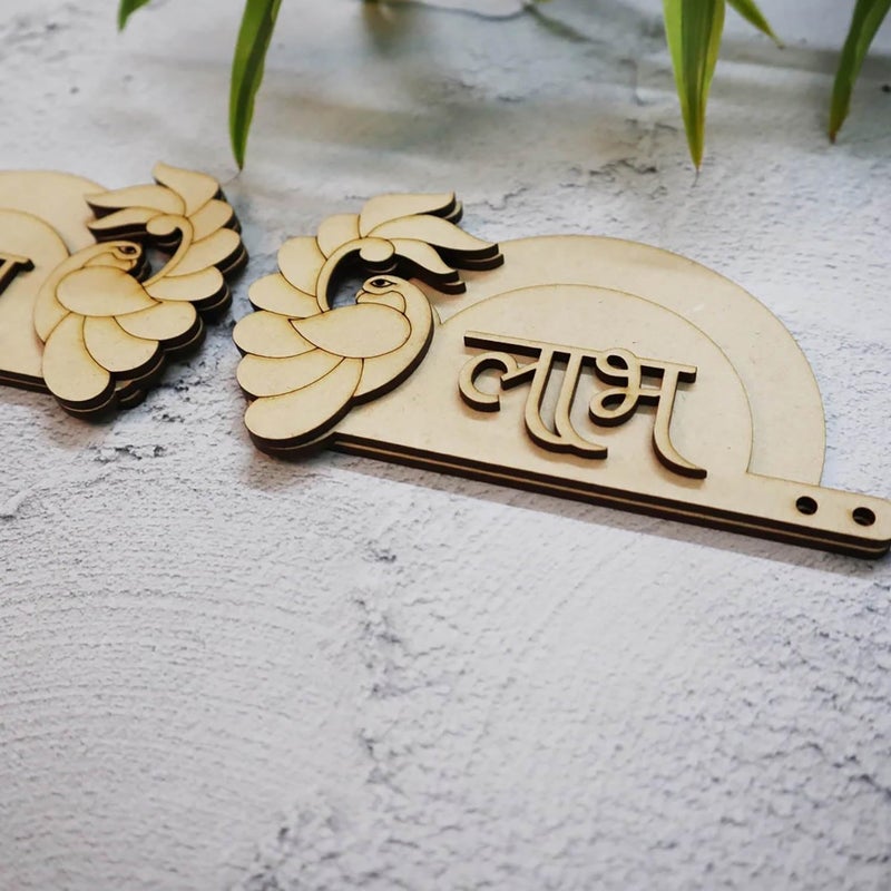 Haoser Haoser Peacock 2Style Shubh Labh for Home Decoration Unfinished Wooden Shub Labh Cutouts for Diwali Wedding Parties and Special Occasions Wooden Shub Labh for Painting DIY Crafts - Image 2