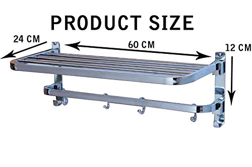 ZAP Deluxe Series Towel Rack/Stainless Steel Towel Holder 60 CM with Hooks-Bathroom Accessories Set of one-Premium Chrome Finish - Image 4