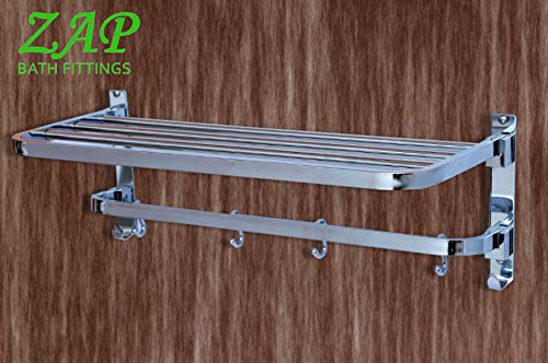 ZAP Deluxe Series Towel Rack/Stainless Steel Towel Holder 60 CM with Hooks-Bathroom Accessories Set of one-Premium Chrome Finish - Image 3