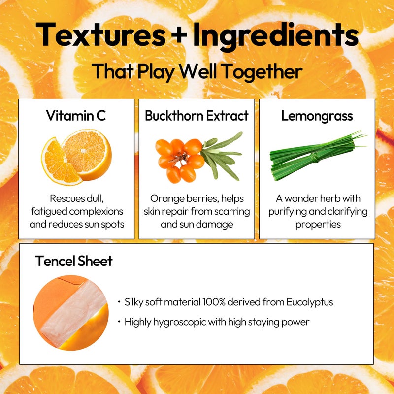 LAPCOS Vita C Sheet Mask, Daily Face Mask with Vitamin C to Renew Skin, Korean Beauty Favorite, 5-Pack - Image 3