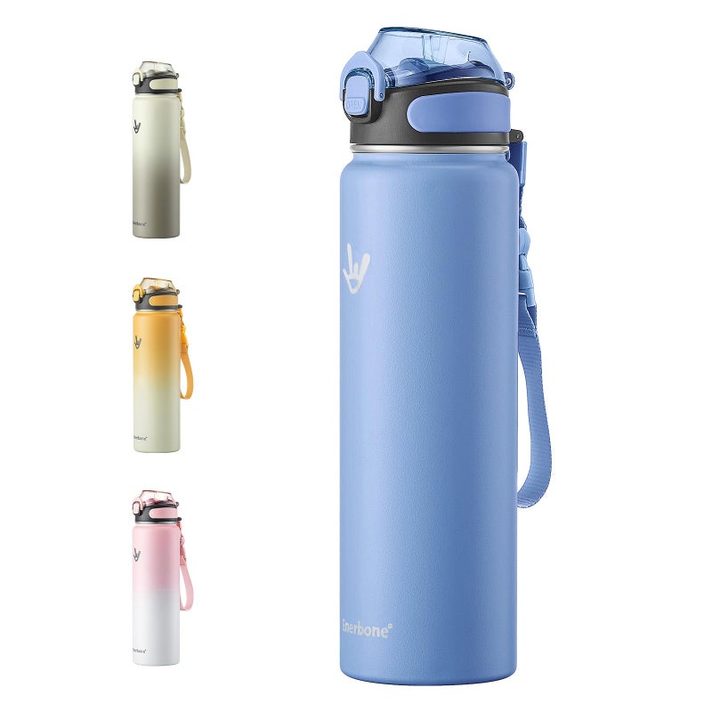 Enerbone 32 oz Insulated Water Bottle, Stainless Steel Bottle with Carrying Strap, Double-Wall Vacuum Insulation Design, Leakproof Sports Bottle with Straw, Keep Drinks Cold or Hot for Hours - Image 1