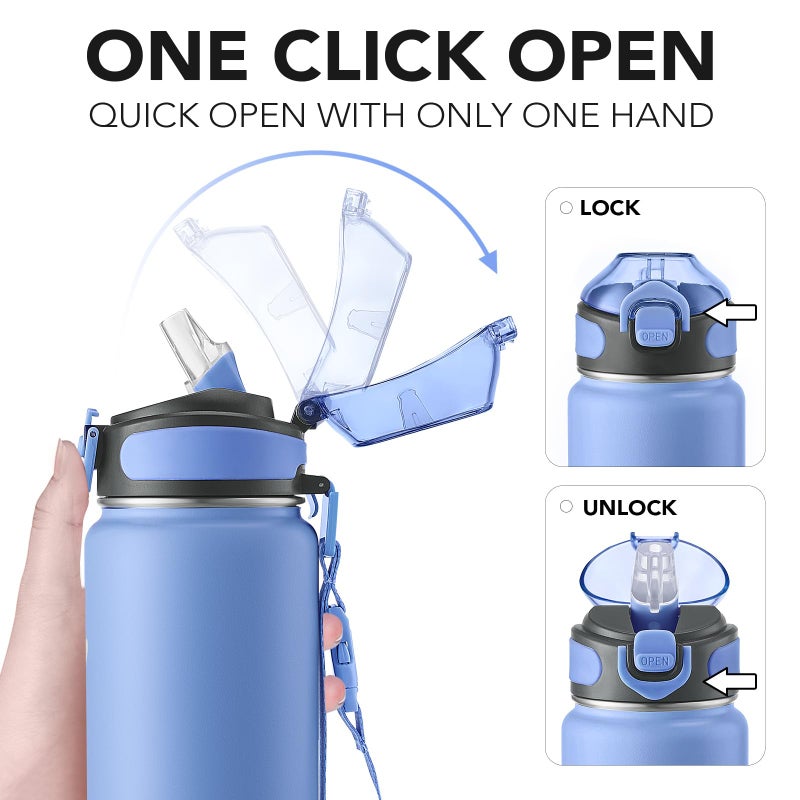 Enerbone 32 oz Insulated Water Bottle, Stainless Steel Bottle with Carrying Strap, Double-Wall Vacuum Insulation Design, Leakproof Sports Bottle with Straw, Keep Drinks Cold or Hot for Hours - Image 3