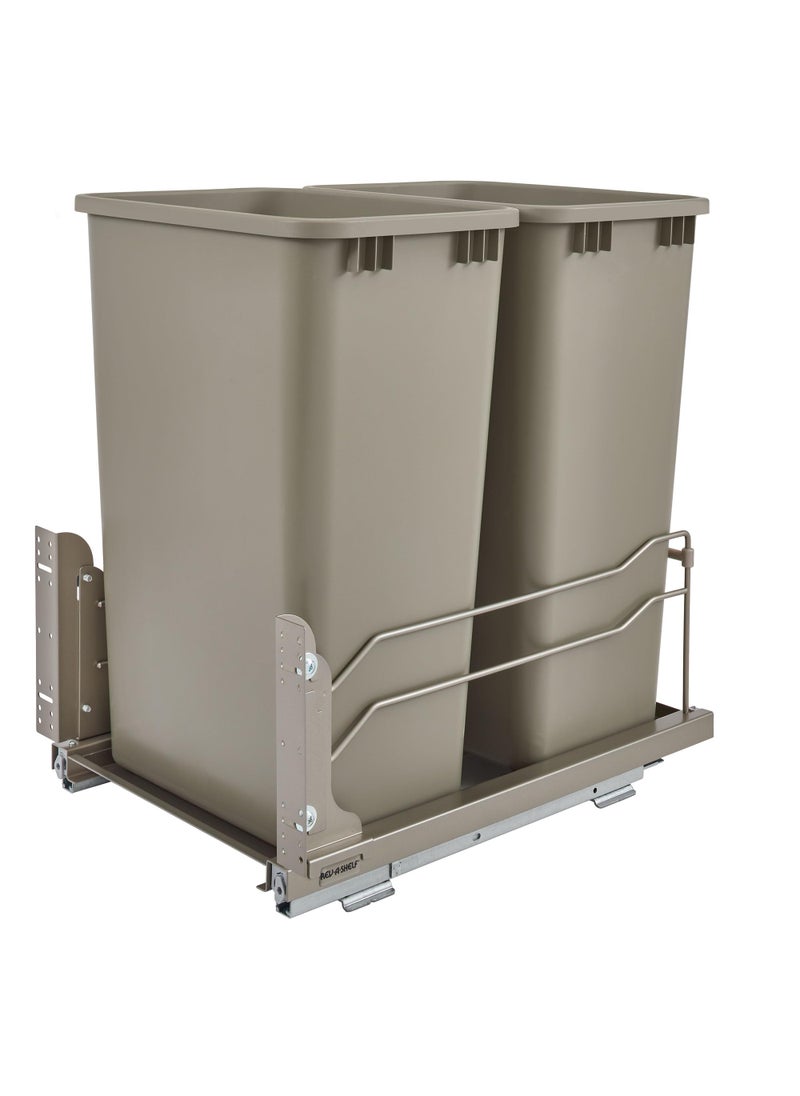Rev-A-Shelf RevAShelf Double Pullout Trash Cans for Full Height Kitchen Cabinets 50 Quart 125 Gallon with SoftClose Slides Champagne 53WC2150SCDM212 