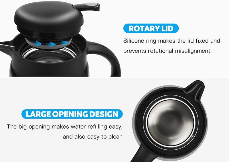 Luvan 27oz 800ml Coffee Pot, Coffee Thermal For Hot Drinks, Small Thermal Coffee Carafe With Press Button Top, 304 18/10 Stainless Steel Coffee Carafe, Double Walled Insulated Vacuum Flask(Black) - Image 5