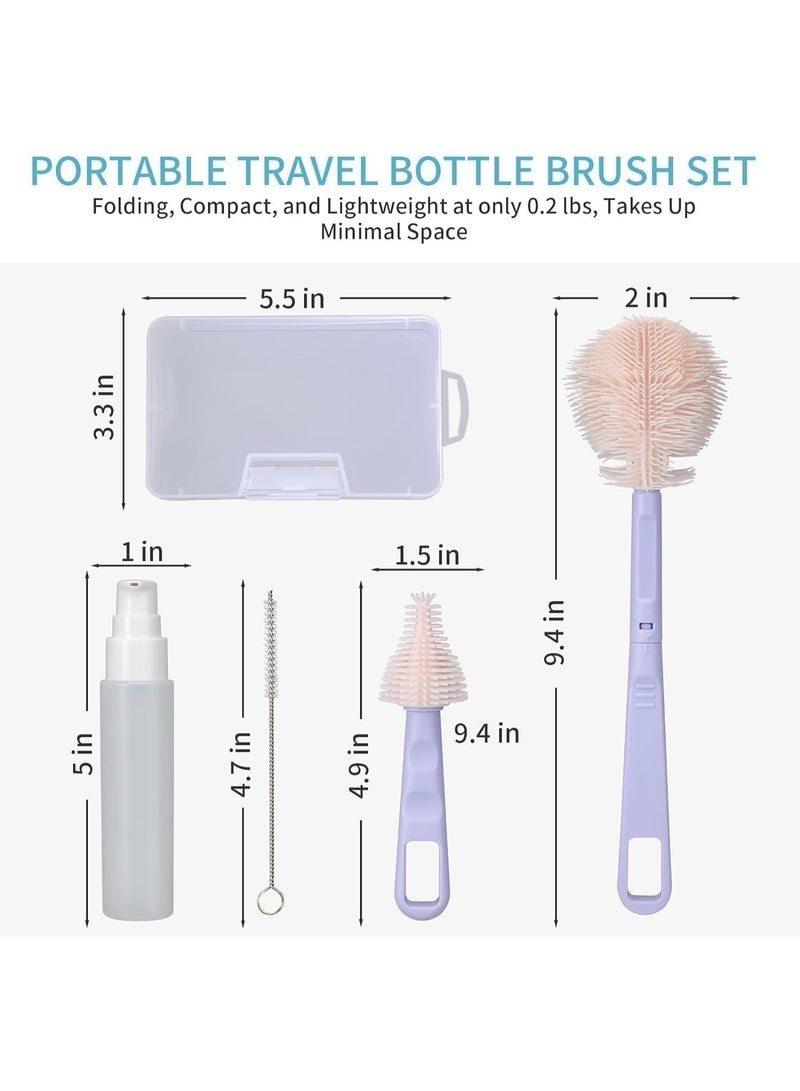 قائمة المنتجات ذات الصلة زجاجة الطفل فرشاة السفر مجموعة, زجاجة الطفل السيليكون المحمولة تنظيف فرشاة مجموعة مع فرشاة الحلمة, منظف القش & 1 أوقية الصابون موزع, مدمجة السفر زجاجة الطفل نظافة, أرجواني - Image 2