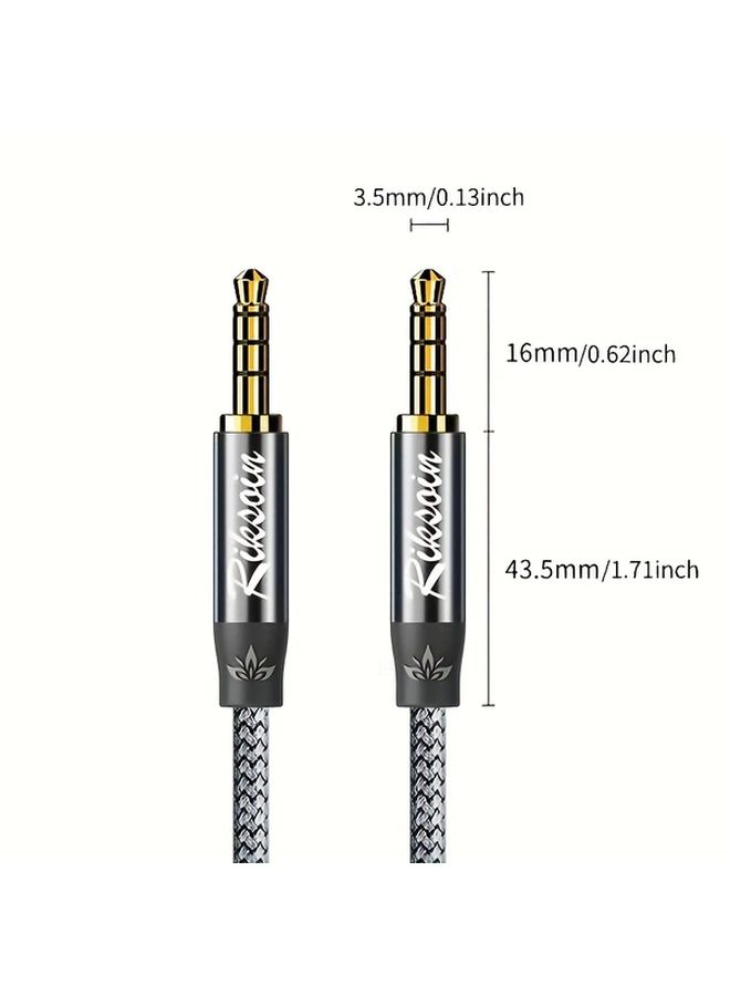 3M Nylon Braided Male to Male Audio Cable High Fidelity Stereo TRRS Auxiliary for Headphones PS4 Smartphones - Image 2
